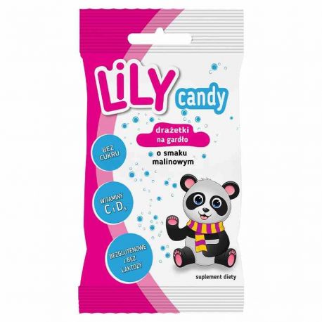 Drażetki o smaku malinowym na gardło LILY Candy, 40g (LiLY)