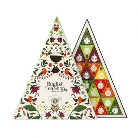 Zestaw herbatek Kalendarz Adwentowy trójkątny biały 25 piramidek BIO 50g (ENGLISH TEA SHOP)