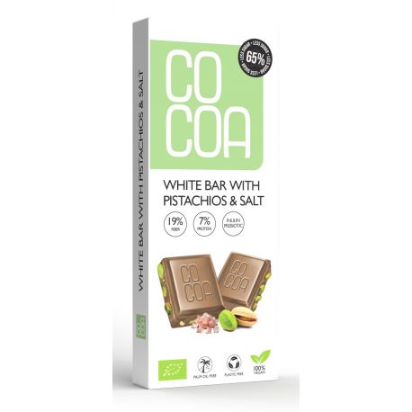 TABLICZKA BIAŁA Z PISTACJAMI I SOLĄ 60 % MNIEJ CUKRU BIO 40 g - COCOA (COCOA )