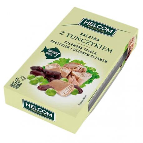Sałatka z tuńczykiem, czerwoną fasolą, groszkiem i czarnym sezamem Helcom Premium, 140g